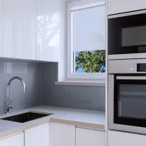 Estor traslúcido Fusión Estor translúcido en una ventana de cocina