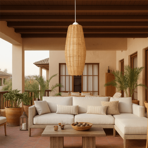 Lâmpada de vime em forma de ânfora