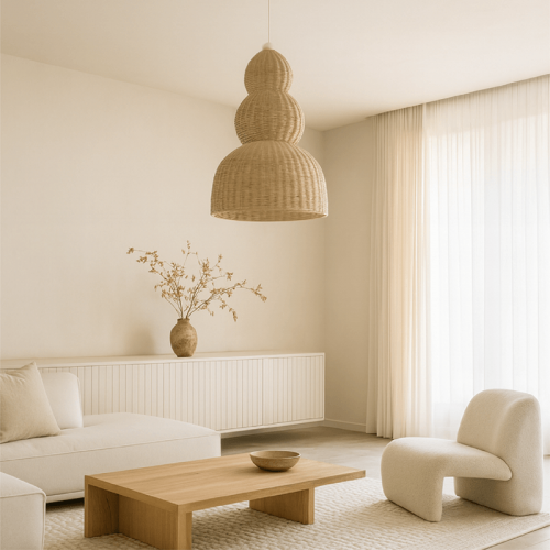 Lâmpada de vime com três cilindros