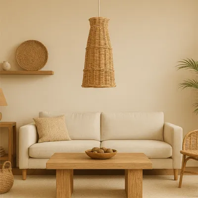 Lámpara de mimbre capuchón tupida con ribete