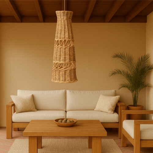 Lámpara de mimbre capuchón calada con ribete