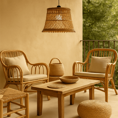 Lámpara de mimbre abierta calada