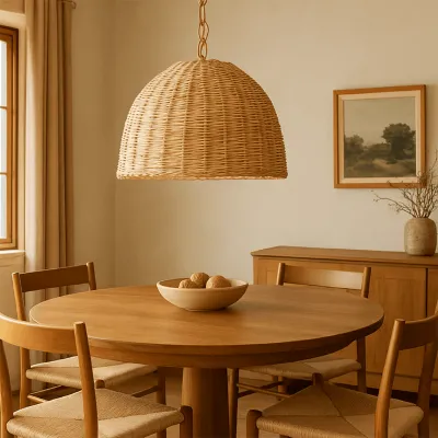 Lámpara de rattan semicírculo