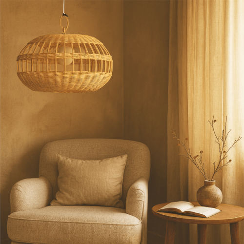 Lâmpada de rattan esfera com buracos