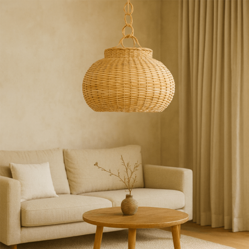 Lâmpada de rattan esfera densa