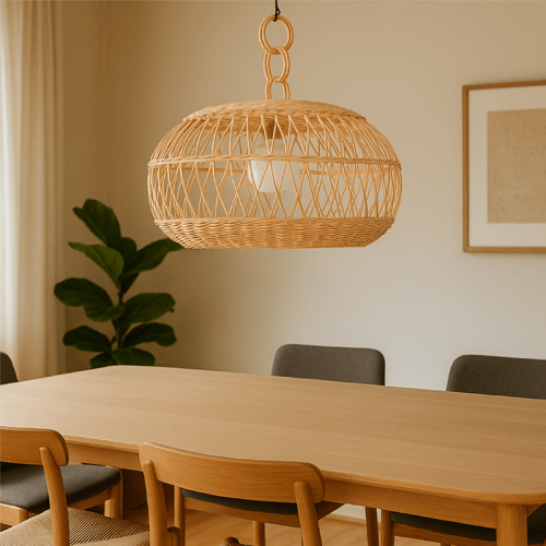 Lâmpada de rattan esfera com buracos cruzada