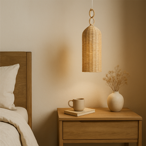 Lámpara rattan forma tubo