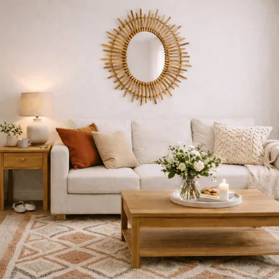 Espejo de bambú ovalado