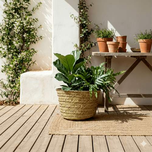 Vaso de plantas de esparto sem alças