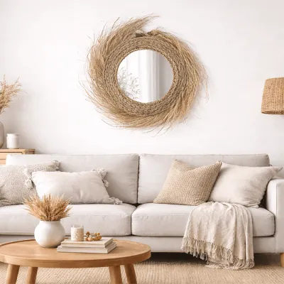 Espejo de esparto natural